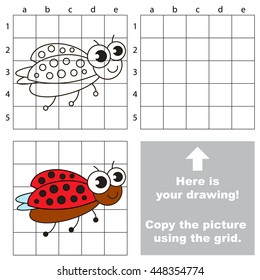 Copy the picture using grid lines. Easy educational game for kids. Simple kid drawing game with Ladybird.