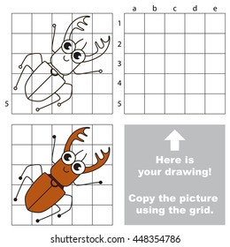 Copy the picture using grid lines. Easy educational game for kids. Simple kid drawing game with Bug.