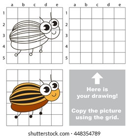 Copy the picture using grid lines. Easy educational game for kids. Simple kid drawing game with Potato bug.