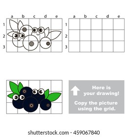 Copy the picture using grid lines. Easy educational kid game. Simple level of difficulty. Copy the Bilberry.