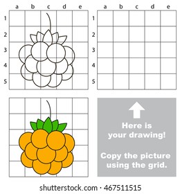 Copy the picture using grid lines. Easy educational game for kids. Simple kid drawing game with Yellow Cloudberry.