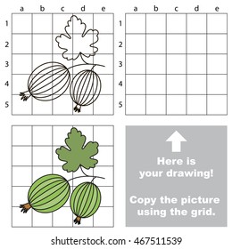 Copy the picture using grid lines. Easy educational game for kids. Simple kid drawing game with Green Gooseberry.