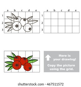 Copy the picture using grid lines. Easy educational game for kids. Simple kid drawing game with Red Cranberry.