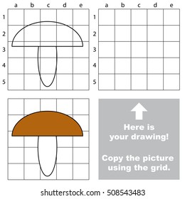 Copy the picture using grid lines, the simple educational game for preschool kids with easy education game level, the kid drawing game with Mushroom