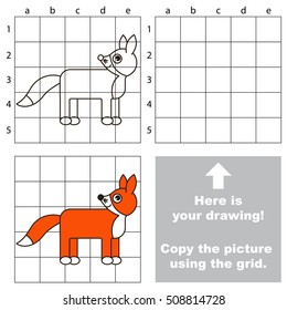 Copy the picture using grid lines, the simple educational game for preschool kids with easy education game level, the kid drawing game with Fox.
