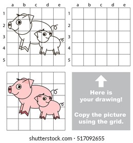 Copy the picture using grid lines, the simple educational game for preschool kids with easy education game level, the kid drawing game with Piggy mother and her baby.