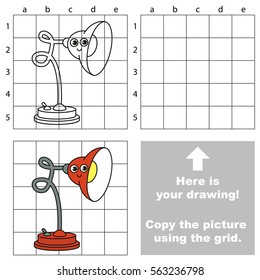 Copy the picture using grid lines, the simple educational game for preschool children education with easy gaming level, the kid drawing game with Red Table Lamp.