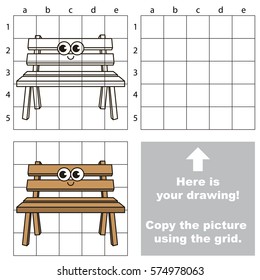 Copy the picture using grid lines, the simple educational game for preschool children education with easy gaming level, the kid drawing game with Funny Wooden Bench.