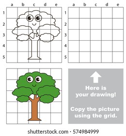 Copy the picture using grid lines, the simple educational game for preschool children education with easy gaming level, the kid drawing game with Funny Leaf Tree.