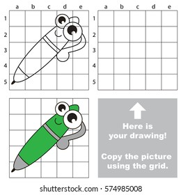 Copy the picture using grid lines, the simple educational game for preschool children education with easy gaming level, the kid drawing game with Character Green Pen