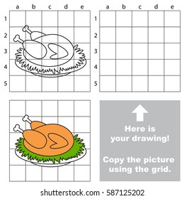 Copy the picture using grid lines, the simple educational game for preschool children education with easy gaming level, the kid drawing game with Grilled Chicken