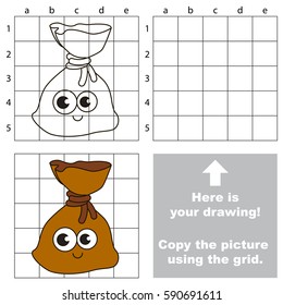 Copy the picture using grid lines, the simple educational game for preschool children education with easy gaming level, the kid drawing game with Funny Brown Bagful