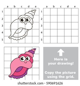 Copy the picture using grid lines, the simple educational game for preschool children education with easy gaming level, the kid drawing game with Funny Pink Seashell