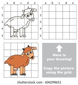 Copy the picture using grid lines, the simple educational game for preschool children education with easy gaming level, the kid drawing game with Horn Goat