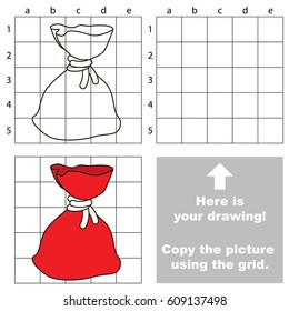 Copy the picture using grid lines, the simple educational game for preschool children education with easy gaming level, the kid drawing game with Christmas Bagful with gifts.