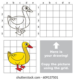 Copy the picture using grid lines, the simple educational game for preschool children education with easy gaming level, the kid drawing game with Duckling