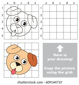 Copy the picture using grid lines, the simple educational game for preschool children education with easy gaming level, the kid drawing game with Cute Dog Face