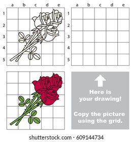 Copy the picture using grid lines, the simple educational game for preschool children education with easy gaming level, the kid drawing game with Rose Bouquet