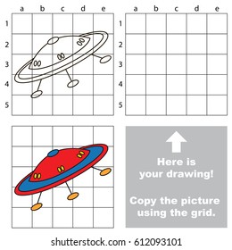 Copy the picture using grid lines, the simple educational game for preschool children education with easy gaming level, the kid drawing game with Funny Flying UFO Sau?er