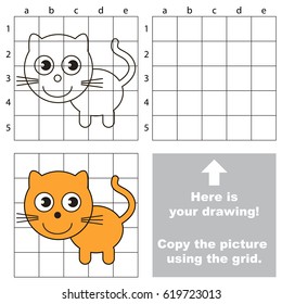 Copy the picture using grid lines, the simple educational game for preschool children education with easy gaming level, the kid drawing game with Kitten