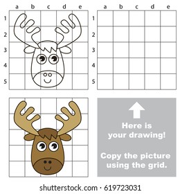 Copy the picture using grid lines, the simple educational game for preschool children education with easy gaming level, the kid drawing game with Elk