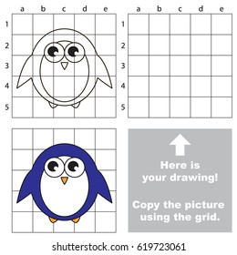 Copy the picture using grid lines  the simple educational game for preschool children education and easy gaming level  the kid drawing game and Penguin