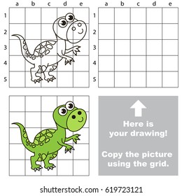 Copy the picture using grid lines, the simple educational game for preschool children education with easy gaming level, the kid drawing game with Dino Tyrannosaurus