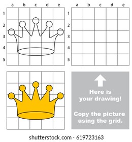 Copy the picture using grid lines  the simple educational game for preschool children education and easy gaming level  the kid drawing game and Crown