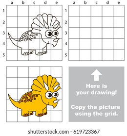 Copy the picture using grid lines, the simple educational game for preschool children education with easy gaming level, the kid drawing game with Dinosaurus