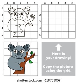 Copy the picture using grid lines, the simple educational game for preschool children education with easy gaming level, the kid drawing game with Koala