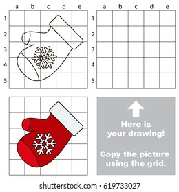 Copy the picture using grid lines, the simple educational game for preschool children education with easy gaming level, the kid drawing game with Mitten