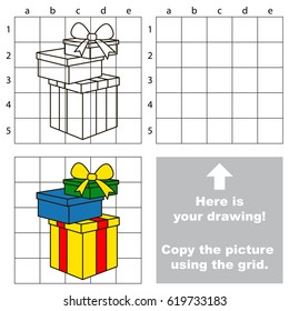 Copy the picture using grid lines, the simple educational game for preschool children education with easy gaming level, the kid drawing game with Surprises