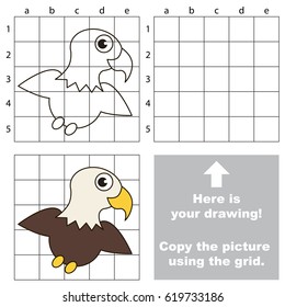 Copy the picture using grid lines, the simple educational game for preschool children education with easy gaming level, the kid drawing game with Eagle