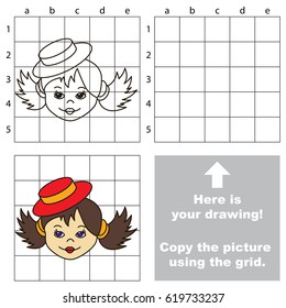 Copy the picture using grid lines, the simple educational game for preschool children education with easy gaming level, the kid drawing game with Small Girl Face