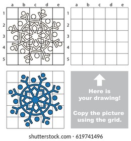 Copy the picture using grid lines, the simple educational game for preschool children education with easy gaming level, the kid drawing game with Snowflake