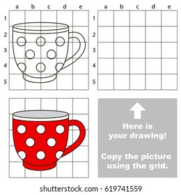 Copy the picture using grid lines  the simple educational game for preschool children education and easy gaming level  the kid drawing game and Cup