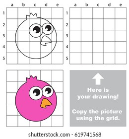 Copy the picture using grid lines, the simple educational game for preschool children education with easy gaming level, the kid drawing game with Bird