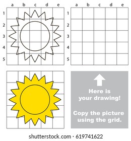 Copy the picture using grid lines, the simple educational game for preschool children education with easy gaming level, the kid drawing game with Sun