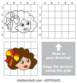 Copy the picture using grid lines, the simple educational game for preschool children education with easy gaming level, the kid drawing game with Doll Face