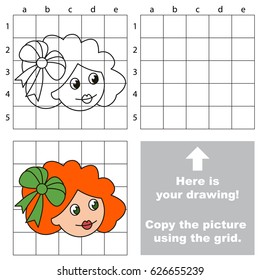 Copy the picture using grid lines, the simple educational game for preschool children education with easy gaming level, the kid drawing game with Red Haired Doll had, the girl Toy