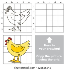 Copy the picture using grid lines, the simple educational game for preschool children education with easy gaming level, the kid drawing game with White Hen