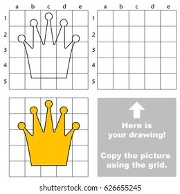 Copy the picture using grid lines  the simple educational game for preschool children education and easy gaming level  the kid drawing game and Gold Crown