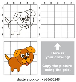 Copy the picture using grid lines, the simple educational game for preschool children education with easy gaming level, the kid drawing game with Brown Dog Puppy