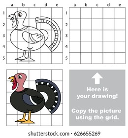 Copy the picture using grid lines, the simple educational game for preschool children education with easy gaming level, the kid drawing game with Beautiful Turkey