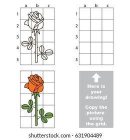 Copy the picture using grid lines, the simple educational game for preschool children education with easy gaming level, the kid drawing game with Rose