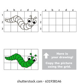 Copy the picture using grid lines, the simple educational game for preschool children education with easy gaming level, the kid drawing game with Caterpillar