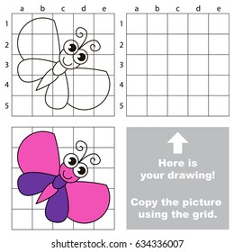 Copy the picture using grid lines, the simple educational game for preschool children education with easy gaming level, the kid drawing game with Beautiful Butterfly