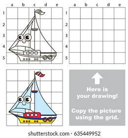 Copy the picture using grid lines, the simple educational game for preschool children education with easy gaming level, the kid drawing game with Funny Boat