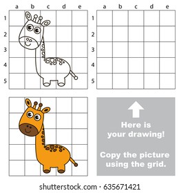 Copy the picture using grid lines, the simple educational game for preschool children education with easy gaming level, the kid drawing game with Long Neck Giraffe