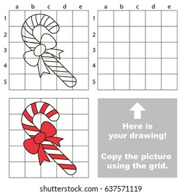 Copy the picture using grid lines  the simple educational game for preschool children education and easy gaming level  the kid drawing game and Red Candy Cane